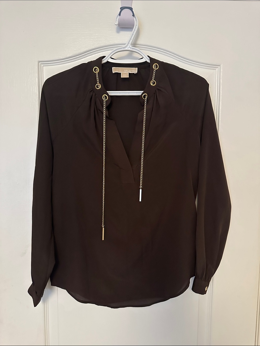 Michael Kors Browb Blouse with Gold Chain Tie
